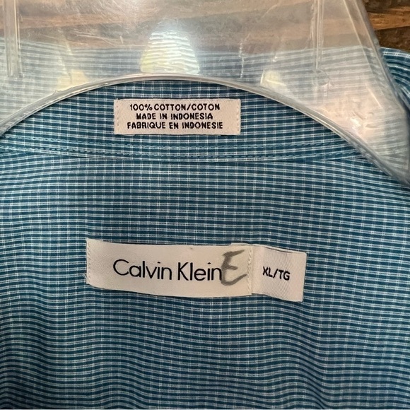 Calvin Klein Men's Size Xlarge Blue White Short Sleeve Button Up - Picture 2 of 6